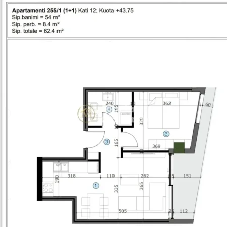 Tirane, shitet apartament 1+1 Kati 12, 62 m² 87.500 € (Astir)