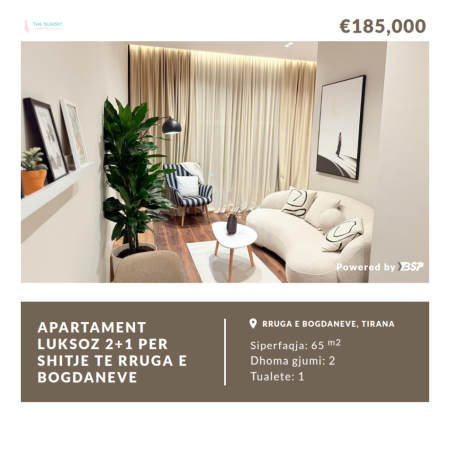 Tirane, shitet apartament 2+1 Kati 2, 66 m² 185.000 € (Rruga e Bogdaneve)