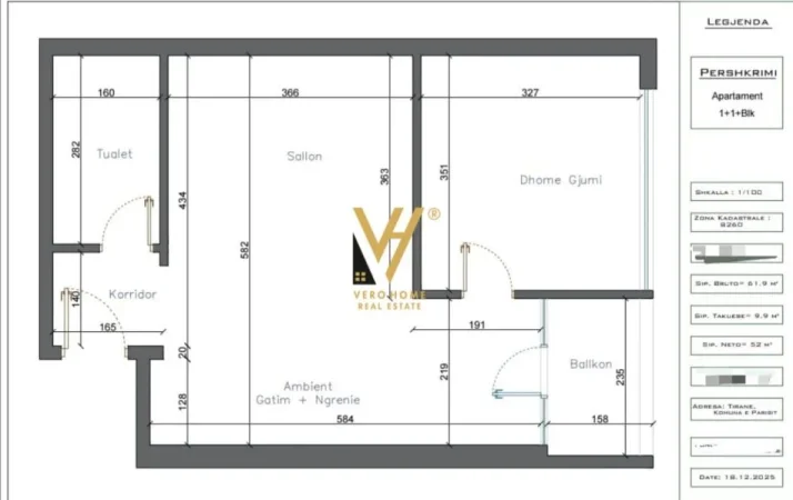 Tirane, shitet apartament 1+1+Ballkon Kati 6, 61 m² 180.000 € (KOMPLEKSI KIKA 1)
