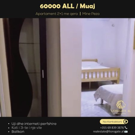 Tirane, jap me qera apartament 2+1 , 65 m² 600 € (Mine Peza)