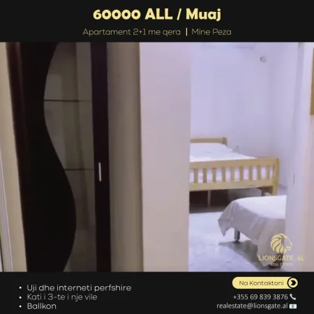 Tirane, jap me qera apartament 2+1 , 65 m² 600 € (Mine Peza)