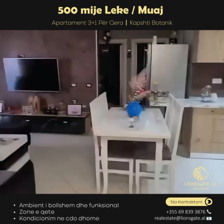 Tirane, jap me qera apartament 3+1 Kati 3, 92 m² 500 € (Kopshti Botanik)