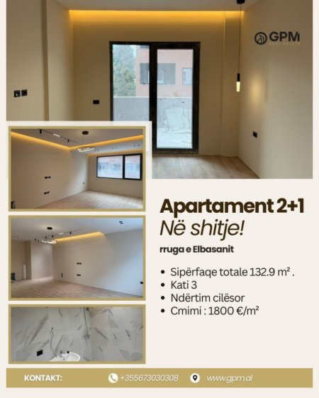 Tirane, shitet apartament 2+1 Kati 3, 132.9 m²