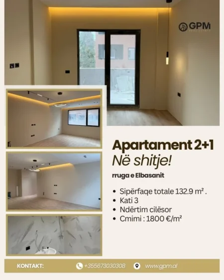 Tirane, shitet apartament 2+1 Kati 3, 132.9 m²