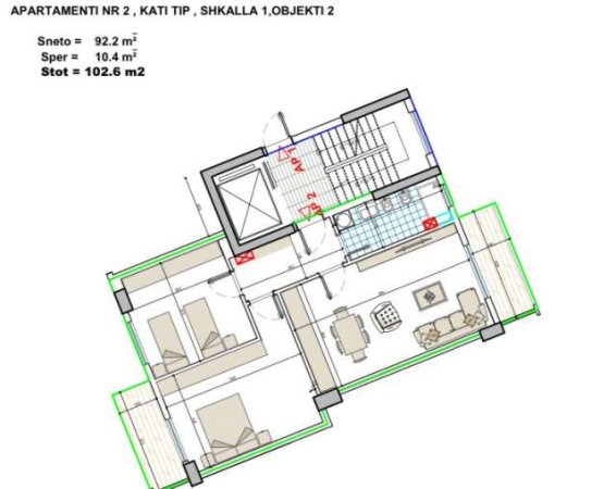 Tirane, shitet apartament 2+1+BLK Kati 6, 102 m² 72.000 Euro (Rruga Bavaria)