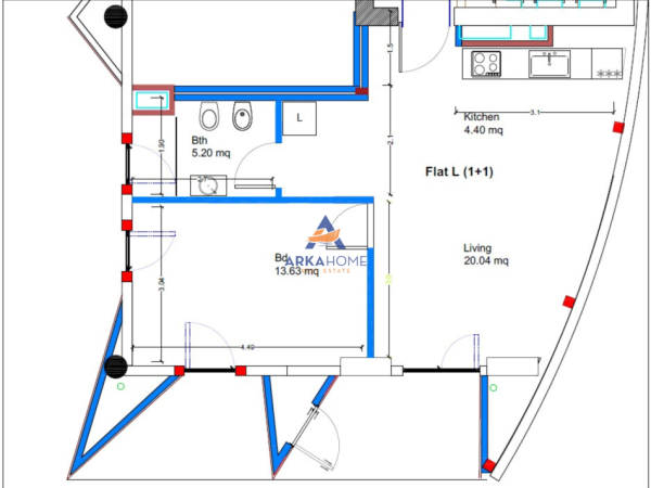 Tirane, jepet me qera apartament 1+1+Ballkon Kati 4, 94 m² 1.000 € 
