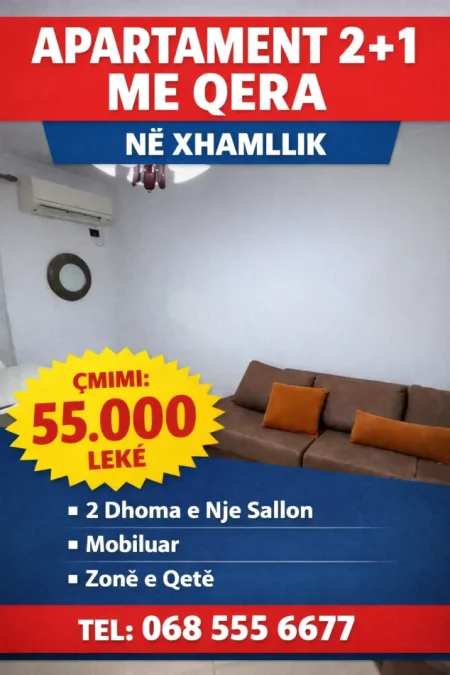 Tirane, jepet me qera apartament 2+1 Kati 2, 70 m² 550 € (Xhamllik)