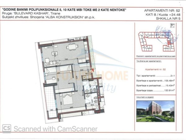 Tirane, shitet apartament 2+1+Ballkon Kati 8, 121 m² 151.137 € (Unaza E Re Alba Konstruksion)