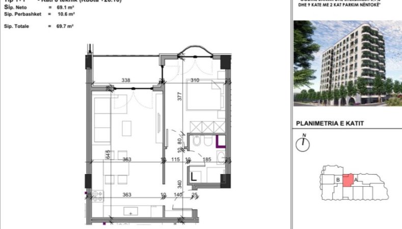 Tirane, shitet apartament 1+1+Ballkon Kati 8, 69 m² 83.640 € (PASKUQAN)