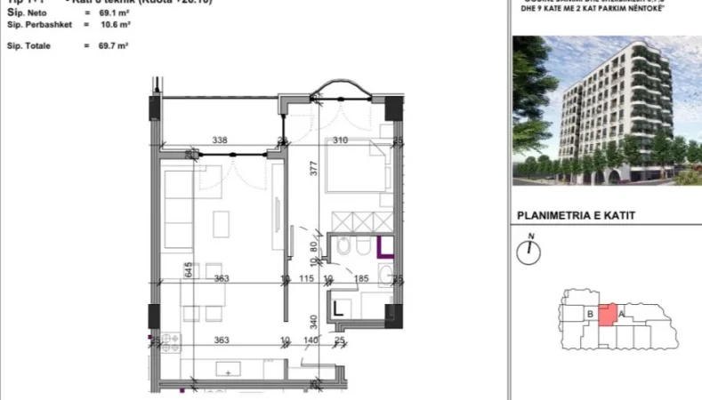 Tirane, shitet apartament 1+1+Ballkon Kati 8, 69 m² 83.640 € (PASKUQAN)