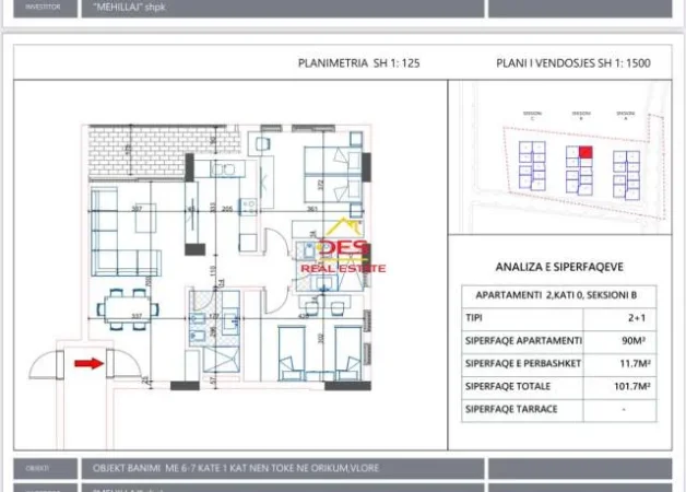 Shqiperi, shitet apartament Kati 2, 101 m² 850 Euro/m2 (Orikum)