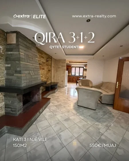 Tirane, jepet me qera apartament 3+1+Ballkon Kati 3, 150 m² 550 € (Qytet Studenti)