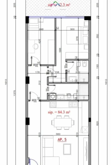 Tirane, shes apartament 2+1 Kati 0, 106 m² 121.900 € (Fresk)