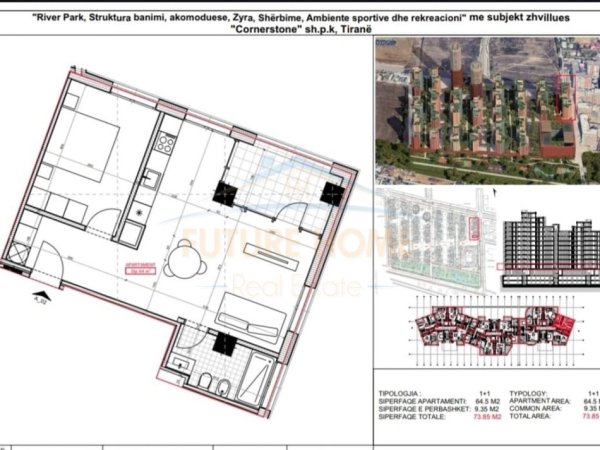 Tirane, shitet apartament 1+1+Ballkon Kati 1, 74 m² 96.005 € (Unaza e Re)