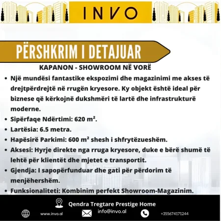 Tirane, jepet me qera ambjent biznesi Kati 0, 620 m² 3.500 € (Vore)