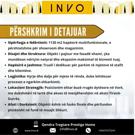 Tirane, jepet me qera ambjent biznesi Kati 0, 1.120 m² 5.000 € (Vore)