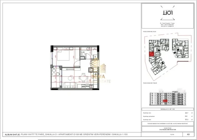 Tirane, shitet apartament 1+1+Ballkon Kati 3, 55 m² (Paskuqan)