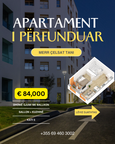 Tirane, shes apartament 1+1+Ballkon Kati 5, 47 m² 84.000 € (Rruga Pasho Hysa, Kompleksi Kadiu (Kontakt))
