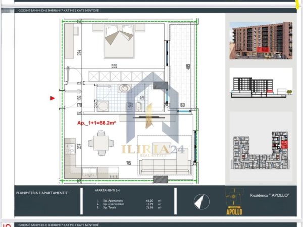 Tirane, shes apartament 1+1+Ballkon Kati 2, 77 m² 88.300 € (Apartament 1+1 per shitje ne "Paskuqan" Residenca Apollo)
