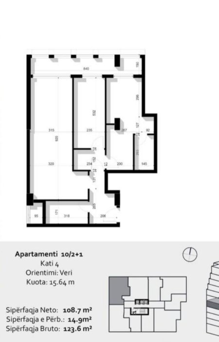 Tirane, shes apartament 2+1 Kati 5, 123 m² 3.700 Euro/m2 (bllok)