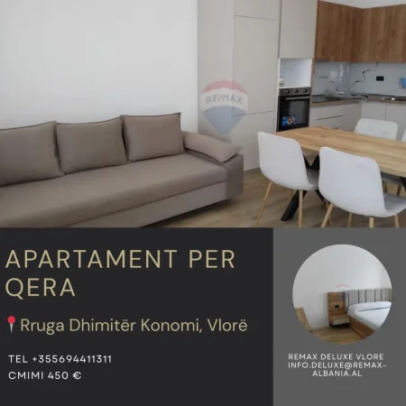 Vlore - Lungomare, jepet me qera apartament 1+1 Kati 3, 63 m² 450 € (Rruga Dhimitër Konomi, Vlorë)