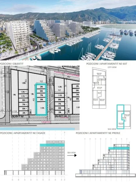 Vlore, shitet apartament 3+1+Ballkon Kati 9, 237 m² 985.000 € (Lungomare me pamje Marinë përballe portit të jahteve, vijë e parë)