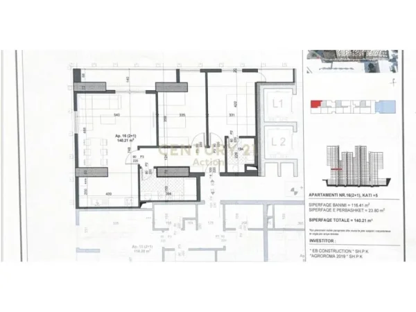 Tirane, shes apartament 2+1+Aneks+Ballkon Kati 5, 140 m² (RESIDENCA SOHO TOWERS)