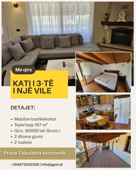 Tirane, jepet me qera apartament 2+1 Kati 3, 167 m² 800 € 