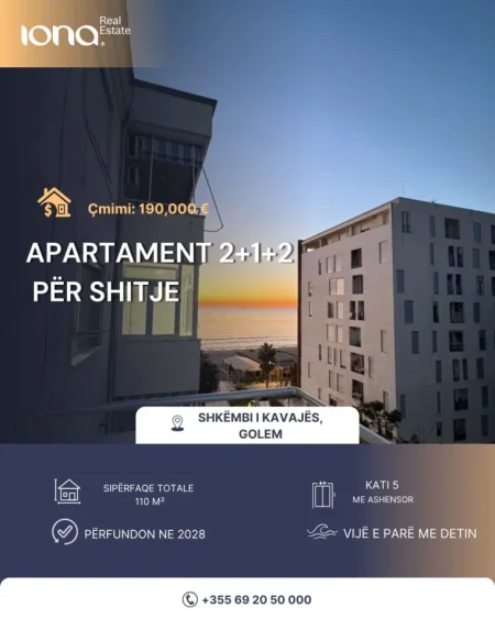 Shkembi Kavajes, shitet apartament 2+1+2 ,Kati 5, 110 m² 190.000 €