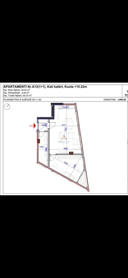 Tirane, shitet apartament 1+1+Ballkon Kati 4, 69 m² 180.804 € 