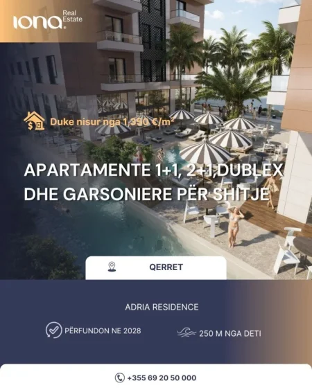 Qerret, shitet apartament 1+1, 2+1, Duplex , Garsoniere