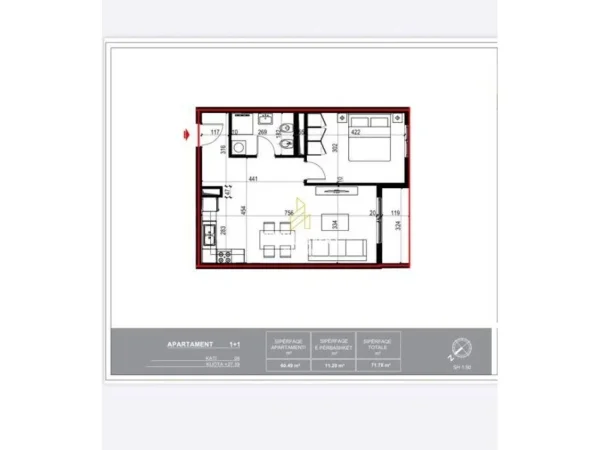 Tirane, shitet apartament 1+1+Ballkon Kati 8, 72 m² 91.878 € (univers city)
