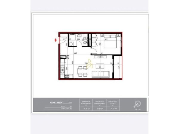 Tirane, shitet apartament 1+1+Ballkon Kati 8, 72 m² 91.878 € (univers city)