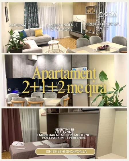 Tirane, jepet me qera apartament 2+1 Kati 7, 105 m² 