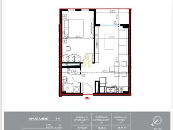 Tirane, shitet apartament 1+1+Ballkon Kati 3, 68 m² 86.668 € (univers city)