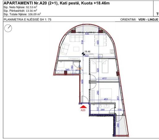 Tirane, shitet apartament 2+1+Ballkon Kati 5, 106 m² 277.940 € 