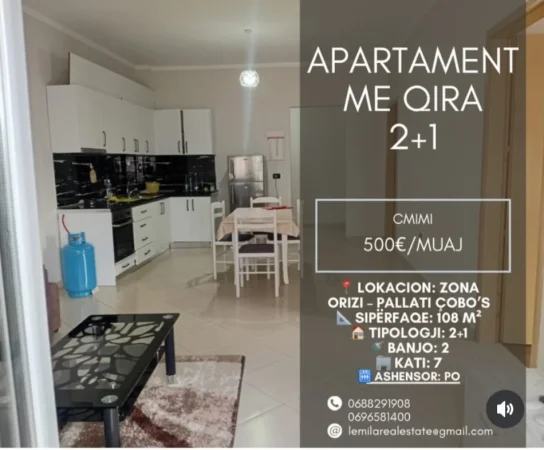 Vlore, jepet me qera apartament 2+1 Kati 7, 500 € 