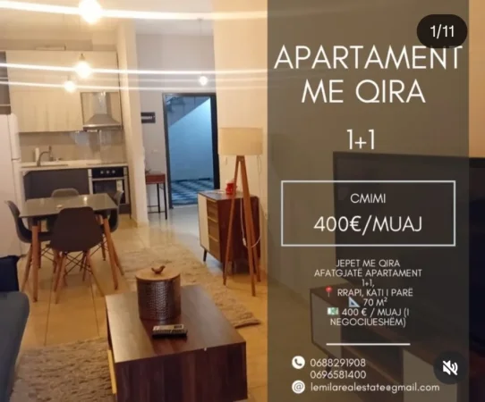 Vlore, jepet me qera apartament 1+1 Kati 1, 400 € 