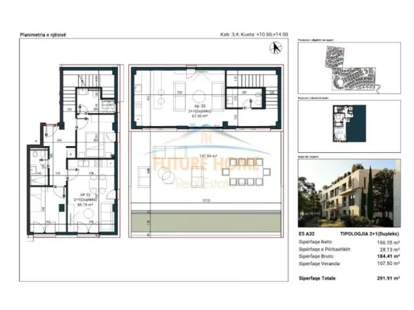 Vlore, shitet apartament duplex Dublex Kati 3, 184 m² (Sun Palase Residence, Palase, Vlore.)