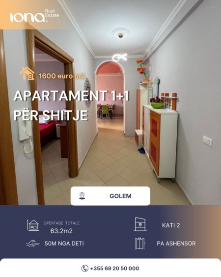 Golem, shitet apartament 1+1+Ballkon Kati 2, 63 m² (50m Distanc Nga Deti)