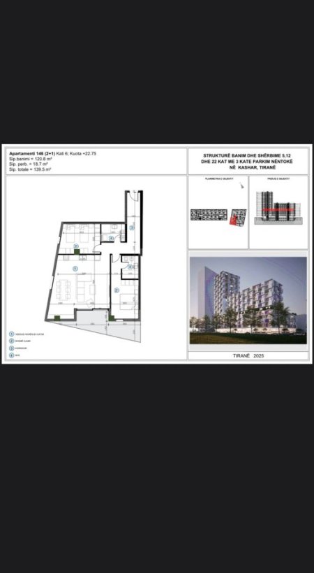 Tirane, shitet apartament 2+1+Ballkon Kati 5, 139 m² 195.000 € (ASTIR)