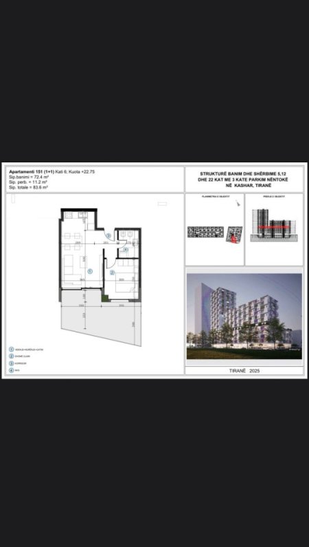 Tirane, shitet apartament 1+1+Ballkon Kati 6, 83 m² 117.000 € (ASTIR)