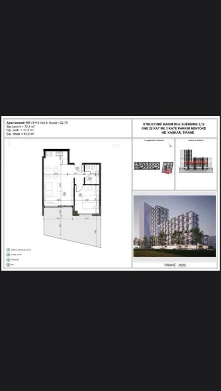 Tirane, shitet apartament 1+1+Ballkon Kati 6, 83 m² 117.000 € (ASTIR)