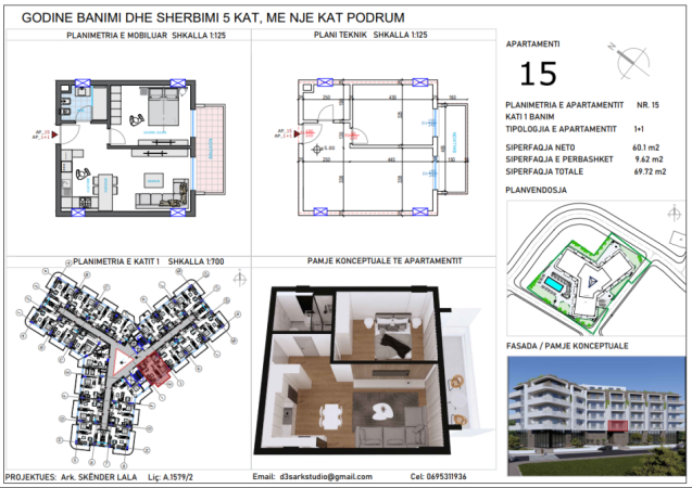 Qerret, shes apartament 1+1+Aneks+Ballkon Kati 1, 70 m² (Rruga e Fshatrave Turistike)