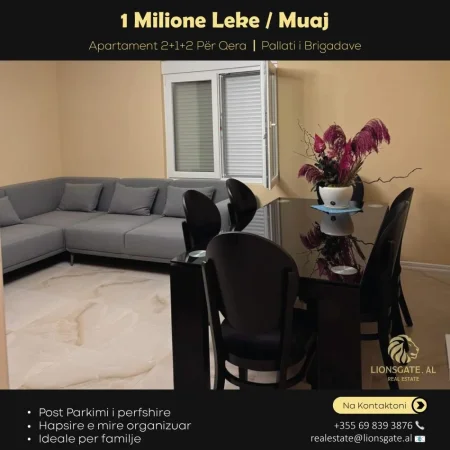 Tirane, jepet me qera apartament 2+1 , 80 m² 1.000 € (Pallati i Brigadave)