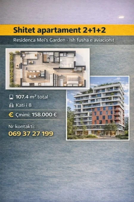Tirane, shitet apartament 2+1 Kati 8, 104 m² 158.000 € 