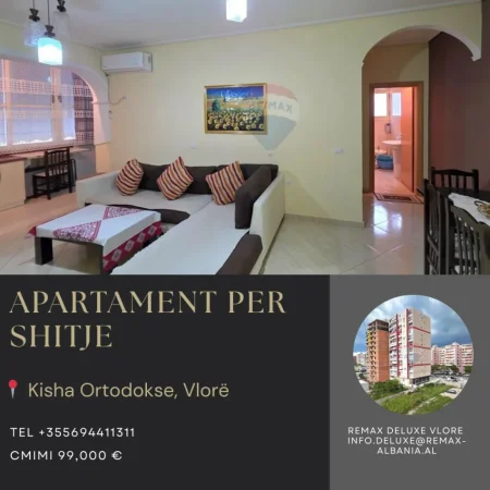 Vlore, shitet apartament 1+1+Ballkon Kati 5, 75 m² 99.000 € (PRANË KISHËS ORTODOKSE, VLORË)