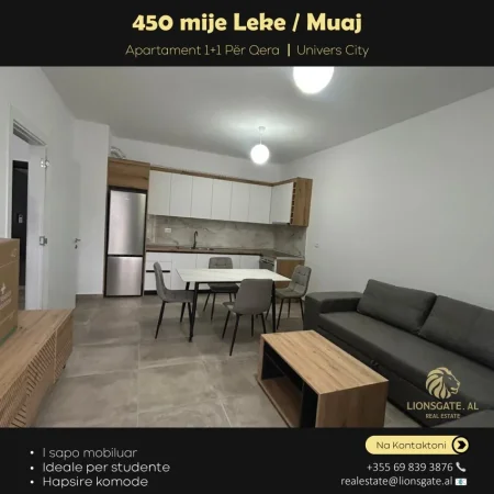 Tirane, jepet me qera apartament 1+1 , 450 € 