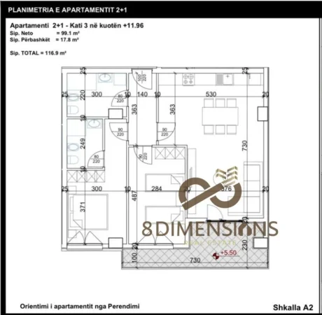 Tirane, shitet apartament 2+1+Ballkon Kati 3, 116 m² 193.000 € (laprake)