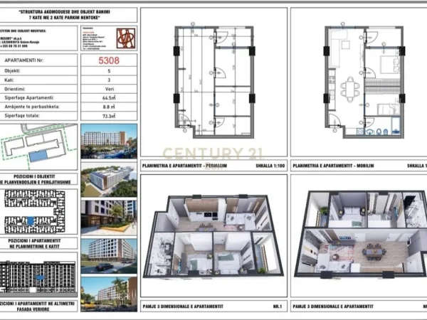 Durres, shitet apartament 2+1 Kati 3, 73 m² 95.290 € (Golem)